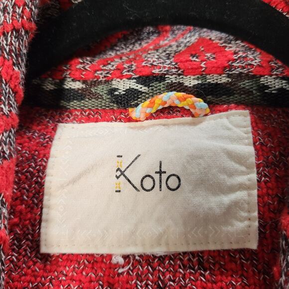 Koto Shawl Collar Diamond Red & Gray Grandpa Core Cardigan Sweater Size M - Picture 8 of 9